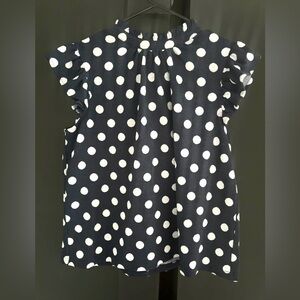 Gaudi'  Polka Dot Blouse - Navy and White with tie at back of neck